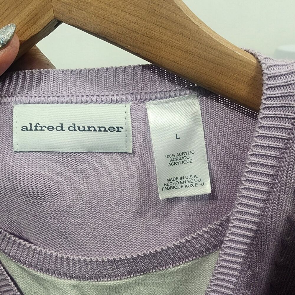 Alfred Dunner Blurred Stripes Knit Cardigan Button-front Purple White Womens L - Picture 13 of 14